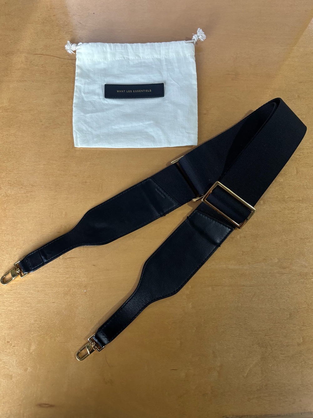 Black Adjustable Crossbody Strap with Gold Hardware